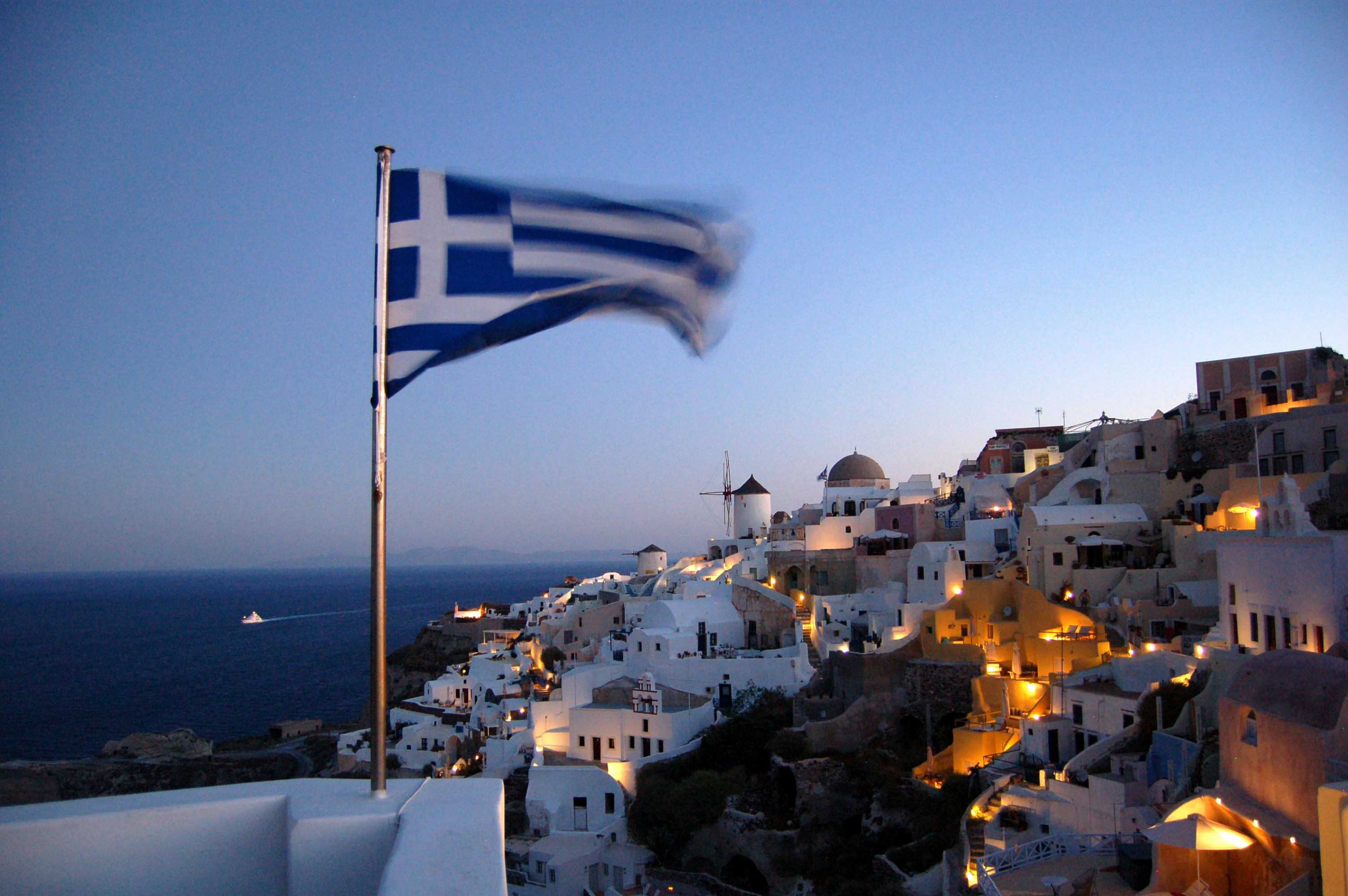 Greek scenery with flag